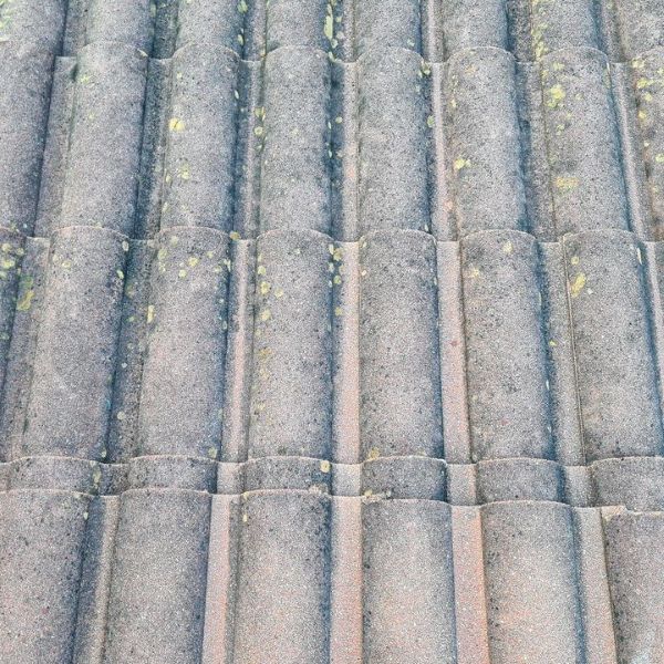Detailed close-up image of textured concrete roof cladding with a natural pattern.